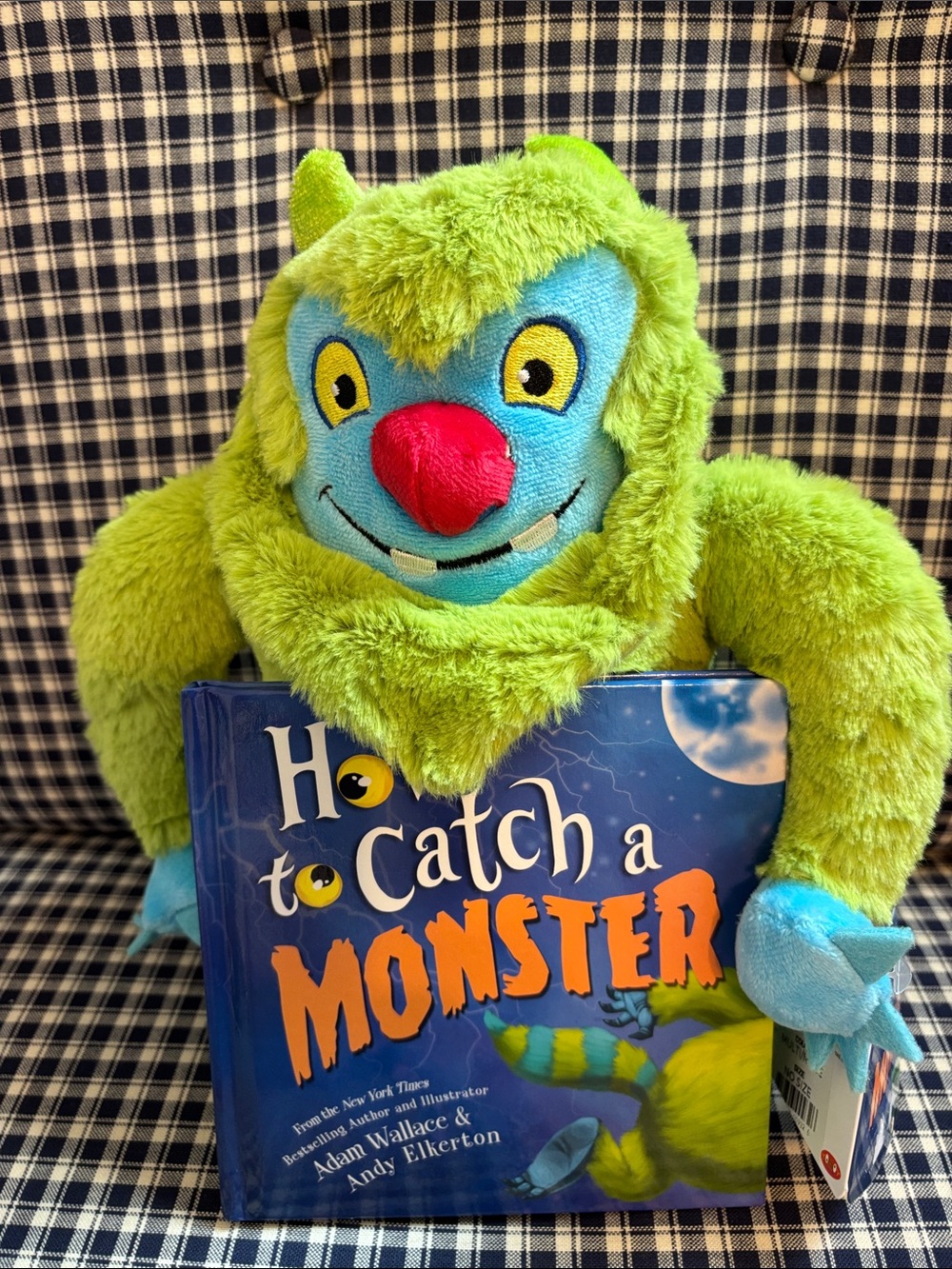 Kohl's Bright Green Plush Monster with Blue Face and Red Nose